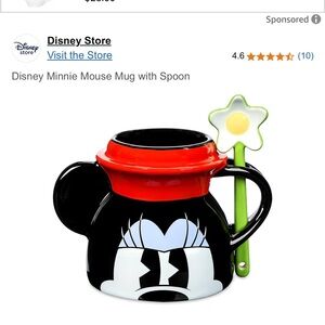 Disney Minnie Mouse Black and Red Mug with Green Spoon